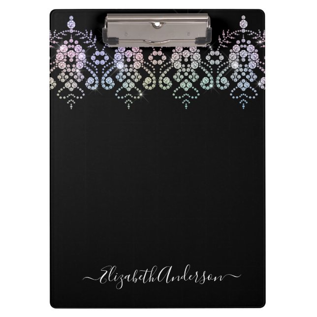 Carpeta De Pinza Glamorosa Girly Diamond Sparkle Monograma (Anverso)