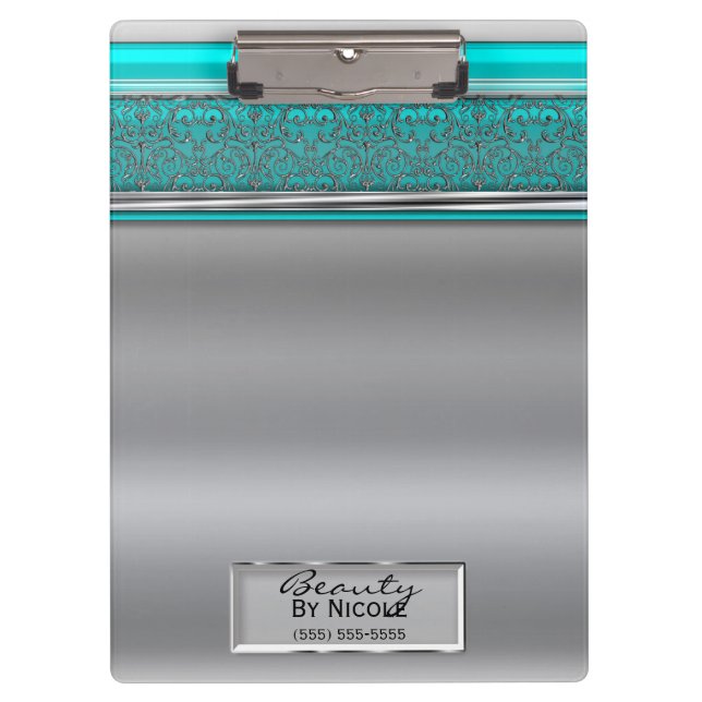 Carpeta De Pinza Glamour de Moda elegante de plata Aqua Personaliza (Anverso)