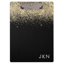Glitter Negro Dorado Monograma Iniciales Femeninas