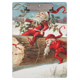 Carpeta De Pinza Gnomes dragging a cut tree trunk through the snow