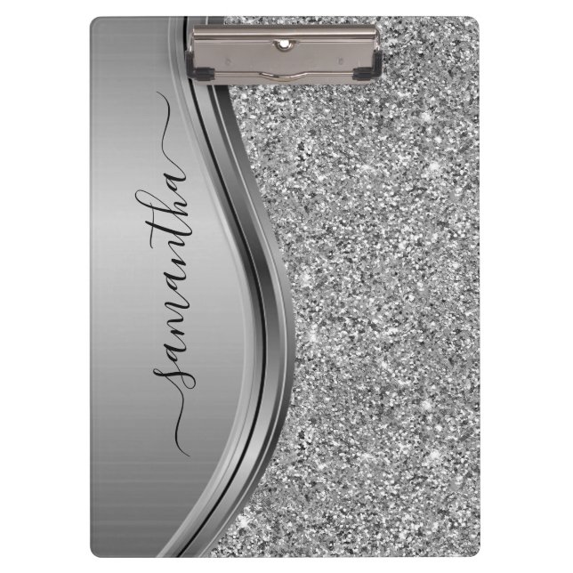 Carpeta De Pinza Gold Faux Glitter Handwritten Name Metal Monogram  (Anverso)