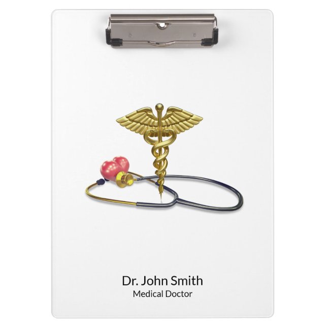 Carpeta De Pinza Gold Medical Caduceus & Stethoscope with Heart (Anverso)
