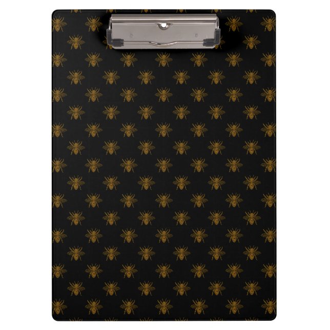 Carpeta De Pinza Gold Metallic Foil Bees on Black (Anverso)