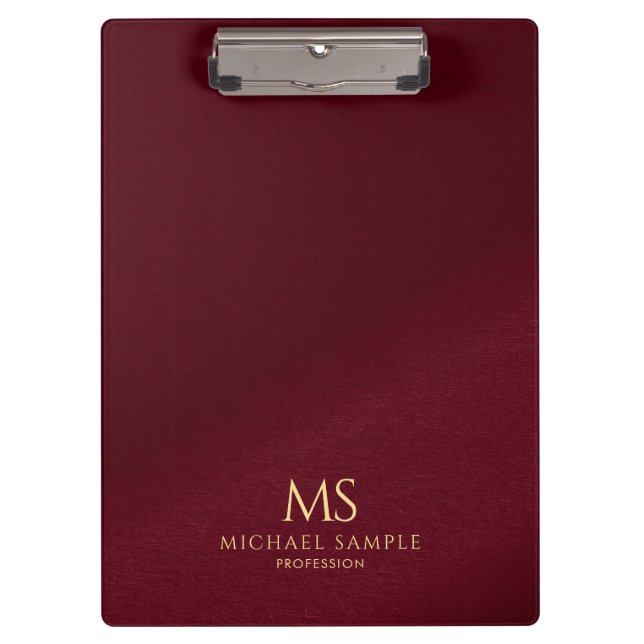 Carpeta De Pinza Gold Text Name Monogram Personalized Elegant Red (Anverso)