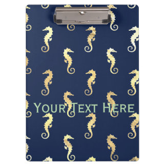 Carpeta De Pinza Gold Tone Seahorses over Navy Blue