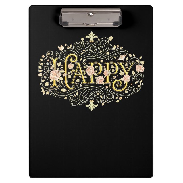 Carpeta De Pinza Golden Bliss: Elegant Floral Happy (Anverso)