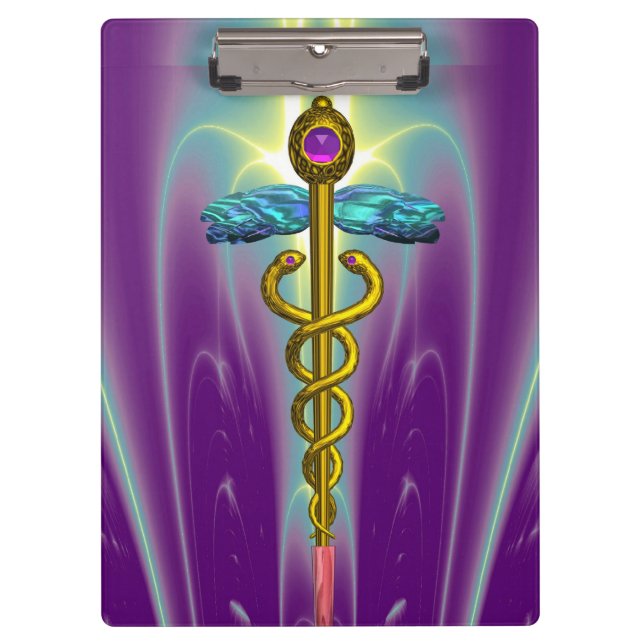 Carpeta De Pinza GOLDEN CADUCEUS SYMBOL MONOGRAM Púrpura Verde (Anverso)