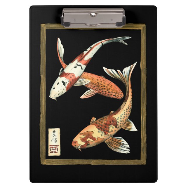 Carpeta De Pinza Goldfish de Koi de dos japoneses en fondo negro (Anverso)