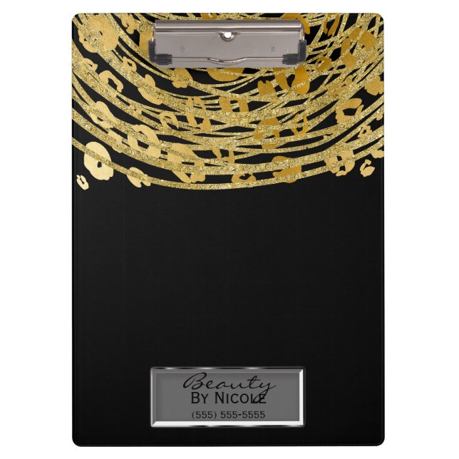 Carpeta De Pinza Goma de leopardo de oro negro personalizado (Anverso)