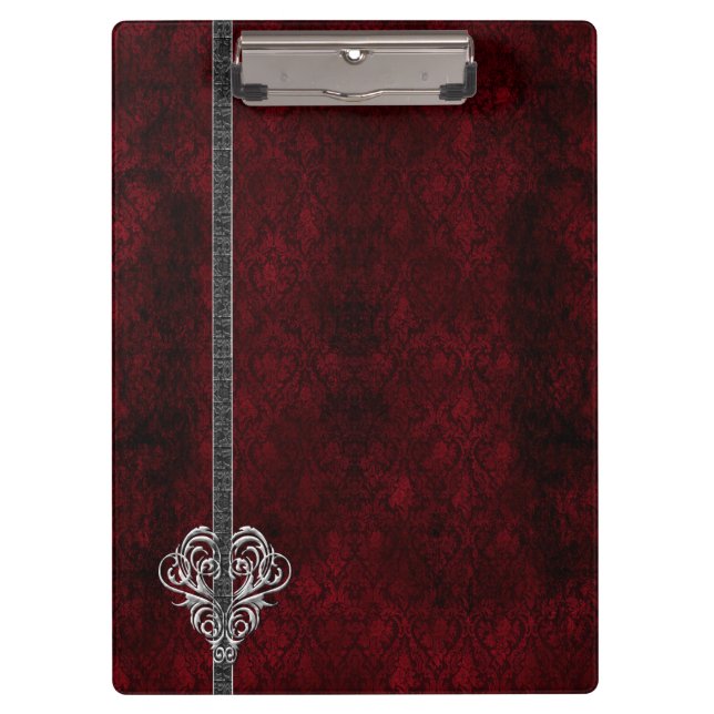 Carpeta De Pinza Gótico Red Damask Silver Heart (Anverso)
