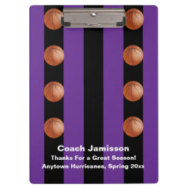 Carpeta De Pinza Gracias entrenador de baloncesto Black and Purple 