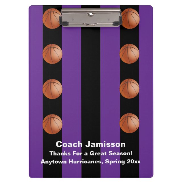 Carpeta De Pinza Gracias entrenador de baloncesto Black and Purple  (Anverso)