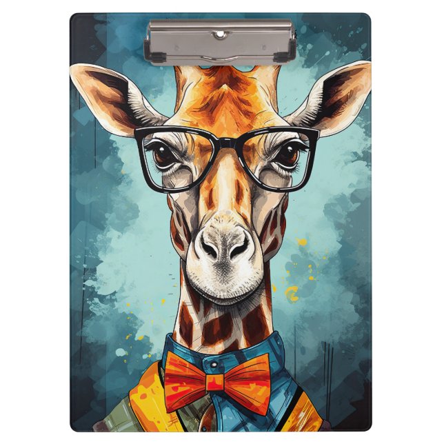 Carpeta De Pinza Gracioso Hipster Giraffe Zoo Animales de vida silv (Anverso)