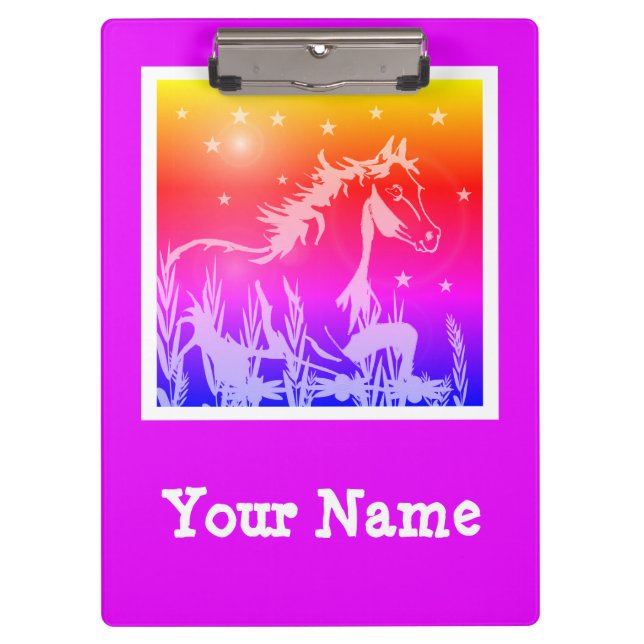 Carpeta De Pinza gráfico rosa de caballo salvaje, personalizado (Anverso)