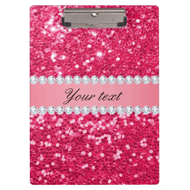 Carpeta De Pinza Gran Purpurina de imitación rosa caliente con diam (Anverso)