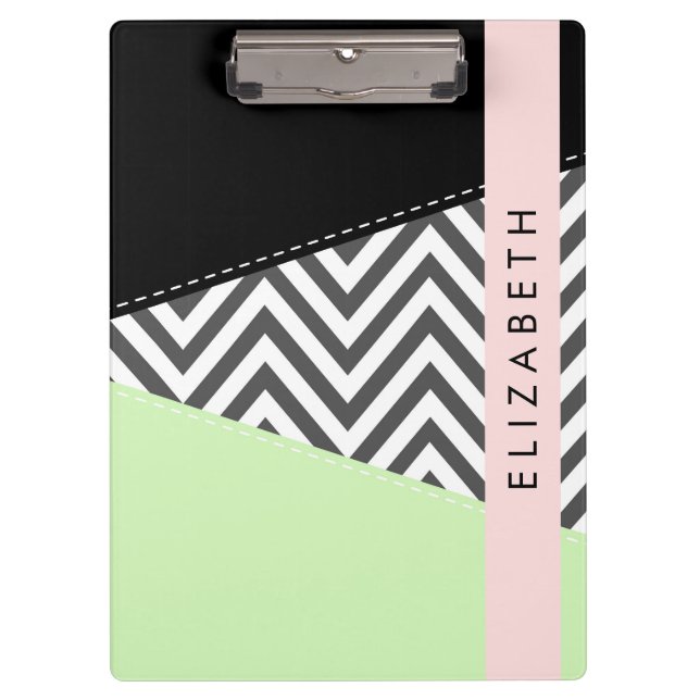 Carpeta De Pinza Gray Zigzag, Gray Chevron, Mint, Su Nombre (Anverso)