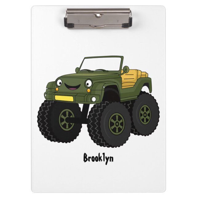Carpeta De Pinza Green monster truck cartoon illustration (Anverso)