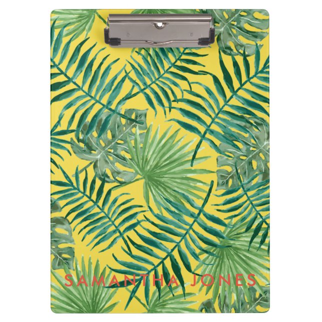 Carpeta De Pinza Green Palm Leaves clásica de moda (Anverso)