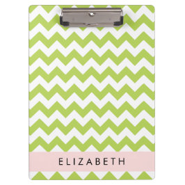 Carpeta De Pinza Green Zigzag, Green Chevron, Tu Nombre