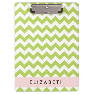 Carpeta De Pinza Green Zigzag, Green Chevron, Tu Nombre