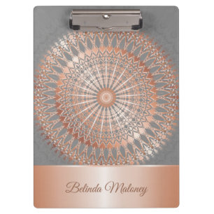 Carpeta De Pinza Gris dorado Rosa Mandala