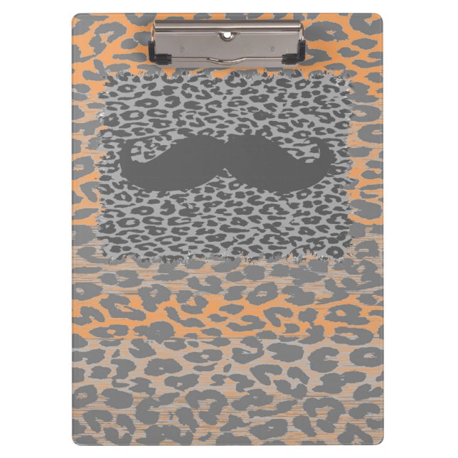 Carpeta De Pinza Gris Mustache y Leopardo Print (Anverso)