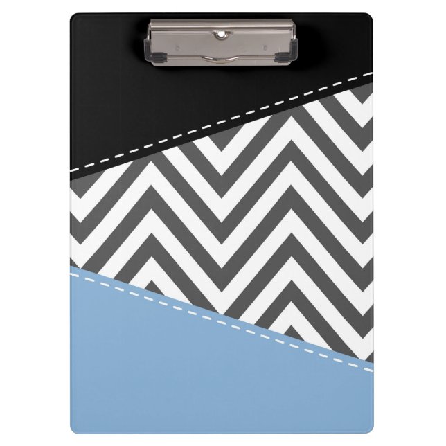 Carpeta De Pinza Gris Zigzag, Gris Chevron, Zigzag Pattern, Azul (Anverso)