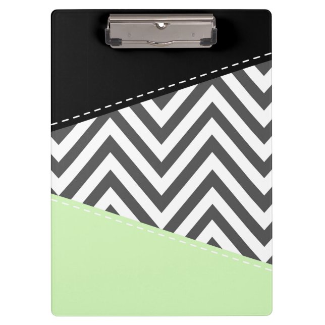 Carpeta De Pinza Gris Zigzag, Gris Chevron, Zigzag Pattern, Mint (Anverso)