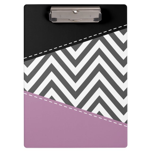 Carpeta De Pinza Gris Zigzag, Gris Chevron, Zigzag Pattern, Púrpura (Anverso)