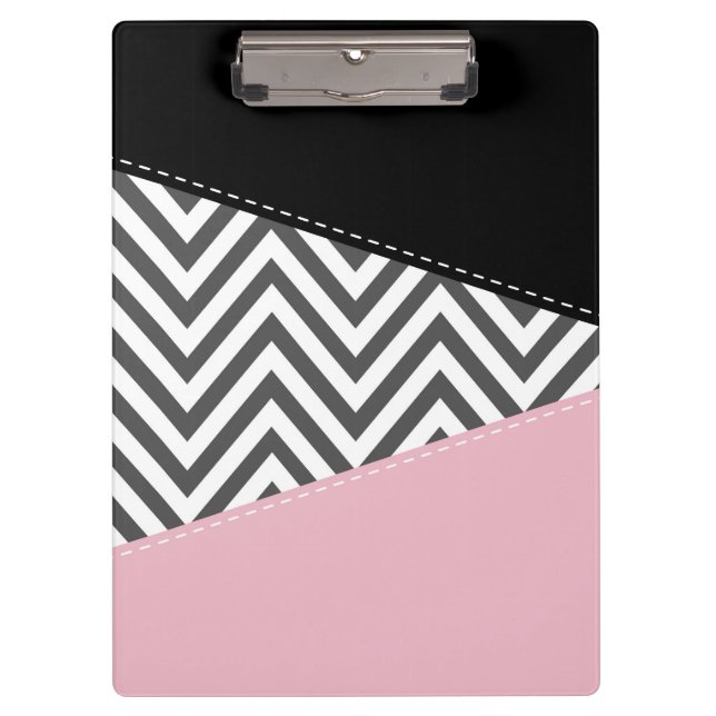 Carpeta De Pinza Gris Zigzag, Gris Chevron, Zigzag Pattern, Rosa (Anverso)