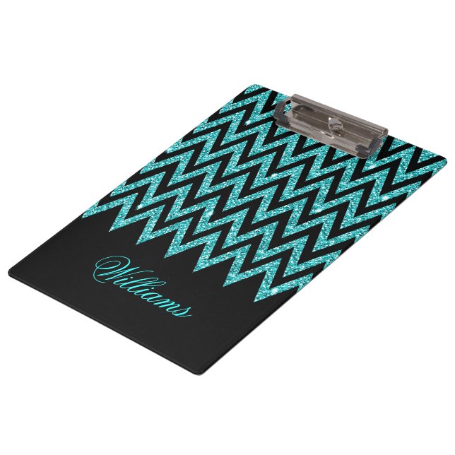 Carpeta De Pinza Guay chevron zigzag peacock azul faux purpurina (Angular)