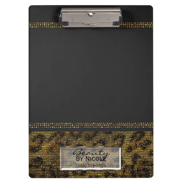 Carpeta De Pinza Guepardo Leopardo Gris y Dorado Glam Personalizado (Anverso)