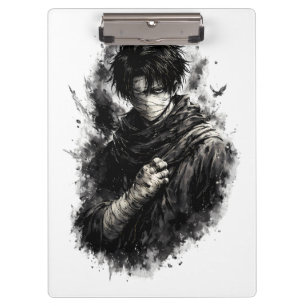 Carpeta De Pinza Guerrero de Anime Oscuro Ninja Vendado Arte Grunge