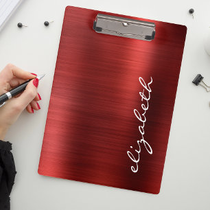 Carpeta De Pinza Guión de firma de metal cepillado rojo rubí