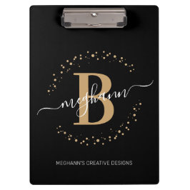 Carpeta De Pinza Guión de nombre de oro negro moderno