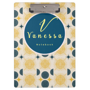 Carpeta De Pinza Guión del Monograma de Boho Celestial Sun Moon