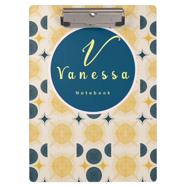 Carpeta De Pinza Guión del Monograma de Boho Celestial Sun Moon (Anverso)