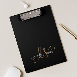Carpeta De Pinza Guión femenino de oro negro moderno monogramado