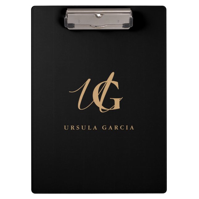 Carpeta De Pinza Guión moderno monogramado negro y dorado (Anverso)