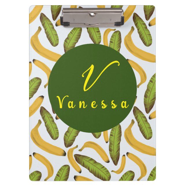 Carpeta De Pinza Guión monograma de hoja plástica tropical (Anverso)