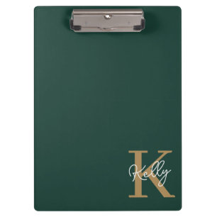 Carpeta De Pinza Guión monograma moderno de oro verde esmeralda