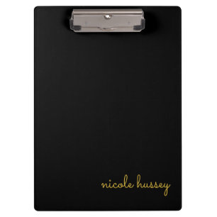 Carpeta De Pinza Guión negro y dorado   Monograma moderno elegante