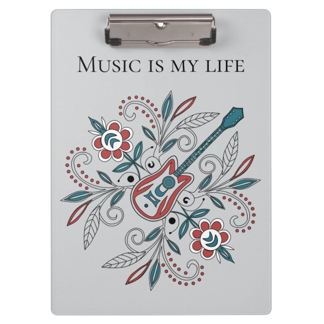 Carpeta De Pinza Guitarra Boho Rock’n’Roll con flores (Anverso)