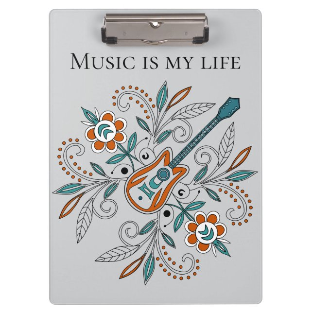 Carpeta De Pinza Guitarra Boho Rock’n’Roll con flores (Anverso)