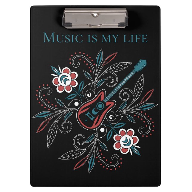 Carpeta De Pinza Guitarra Boho Rock’n’Roll con flores (Anverso)