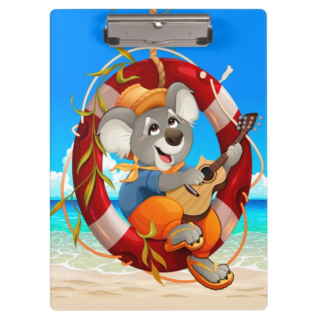 Carpeta De Pinza Guitarra De Playa Tropical Jugando Koala (Anverso)