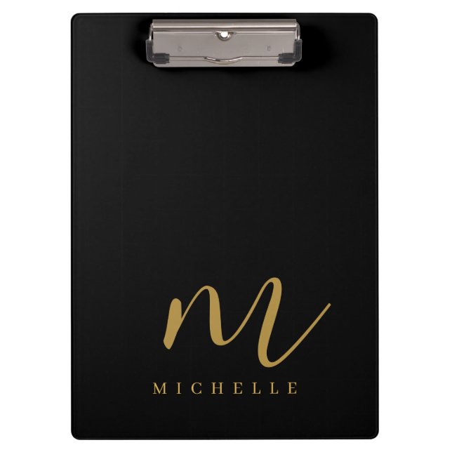 Carpeta De Pinza Handwritten Script Monogram Black And Gold Name (Anverso)