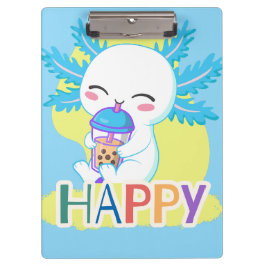 Carpeta De Pinza Happy Axolotl with Boba Tea – Cute Kawaii Bubble T