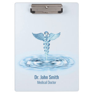 Carpeta De Pinza Hermes Médico Rod Blue Caduceus Ripples De Agua