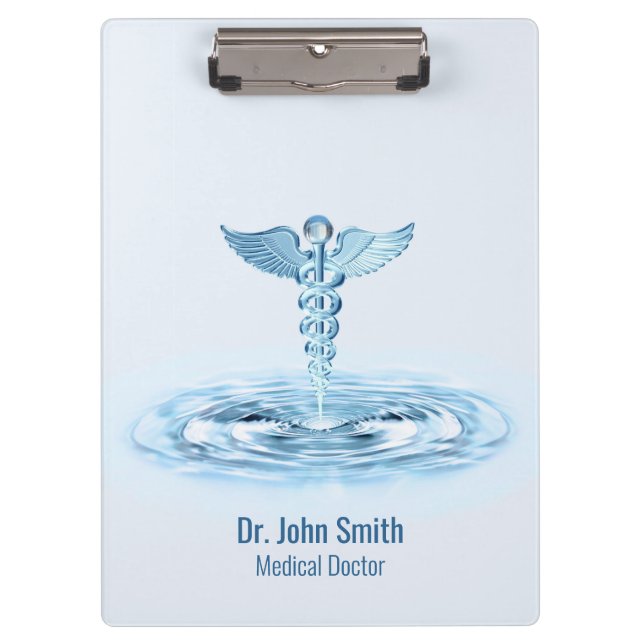 Carpeta De Pinza Hermes Médico Rod Blue Caduceus Ripples De Agua (Anverso)